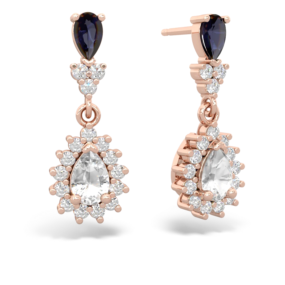 Sapphire Halo Pear Dangle 14K Rose Gold earrings E1882