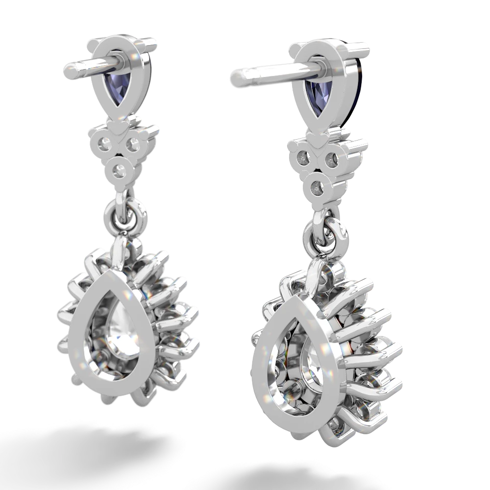 Sapphire Halo Pear Dangle 14K White Gold earrings E1882