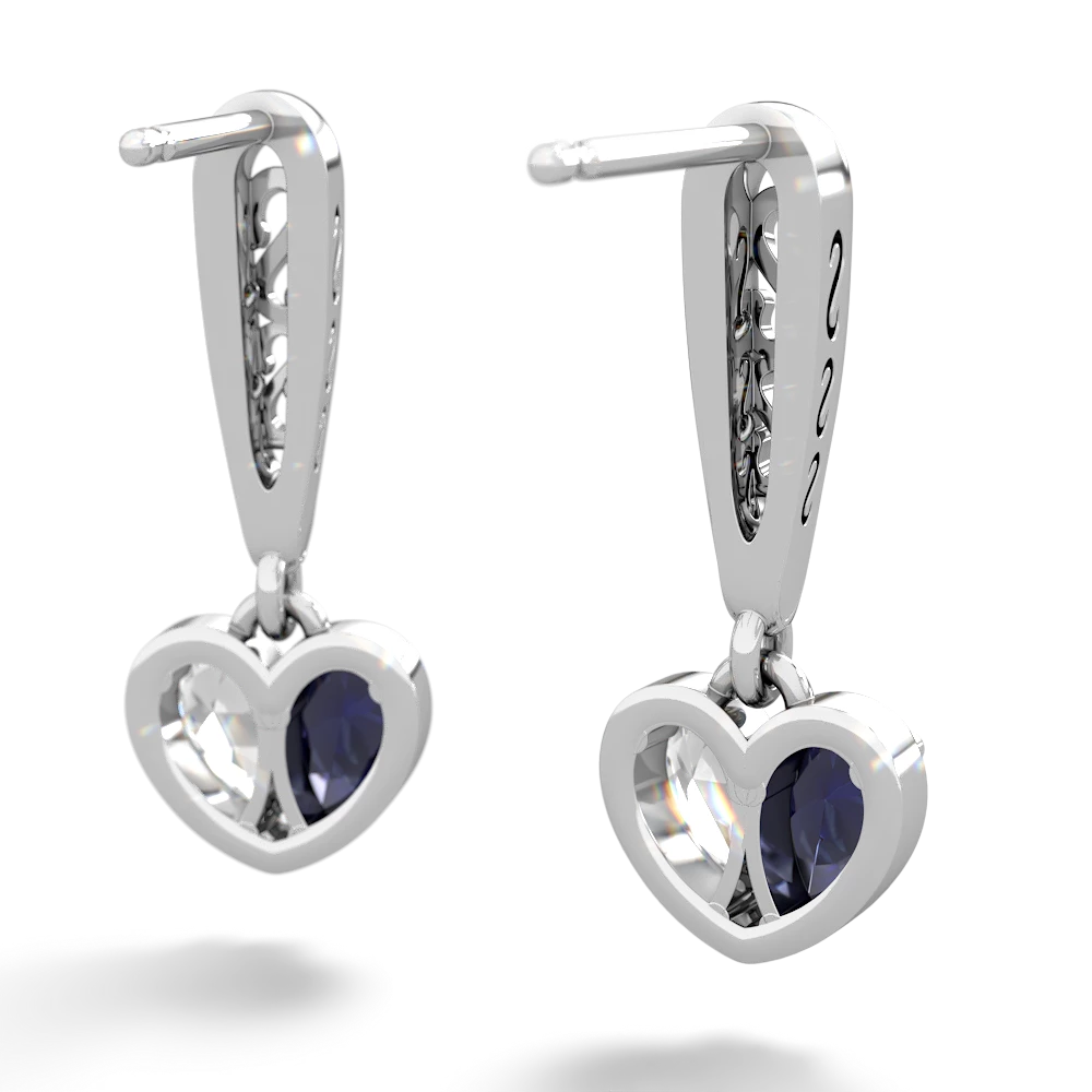 Sapphire Filligree Heart 14K White Gold earrings E5070