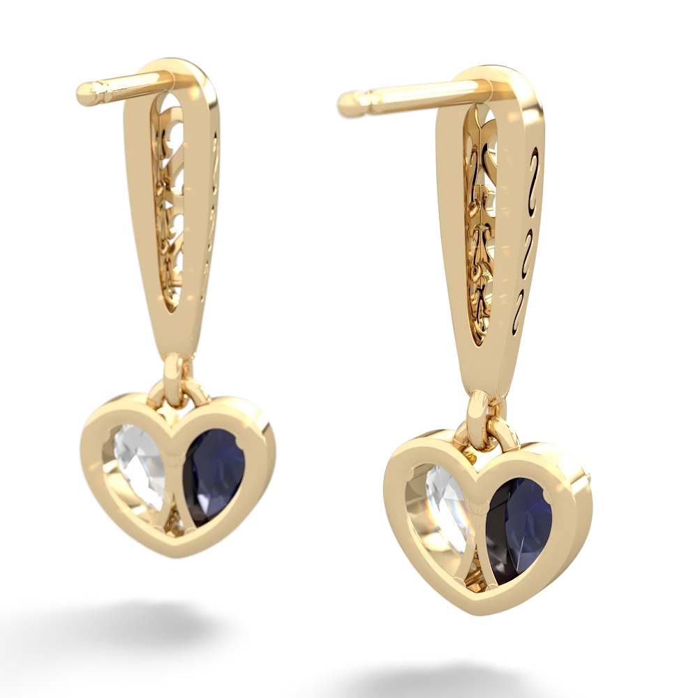 Sapphire Filligree Heart 14K Yellow Gold earrings E5070