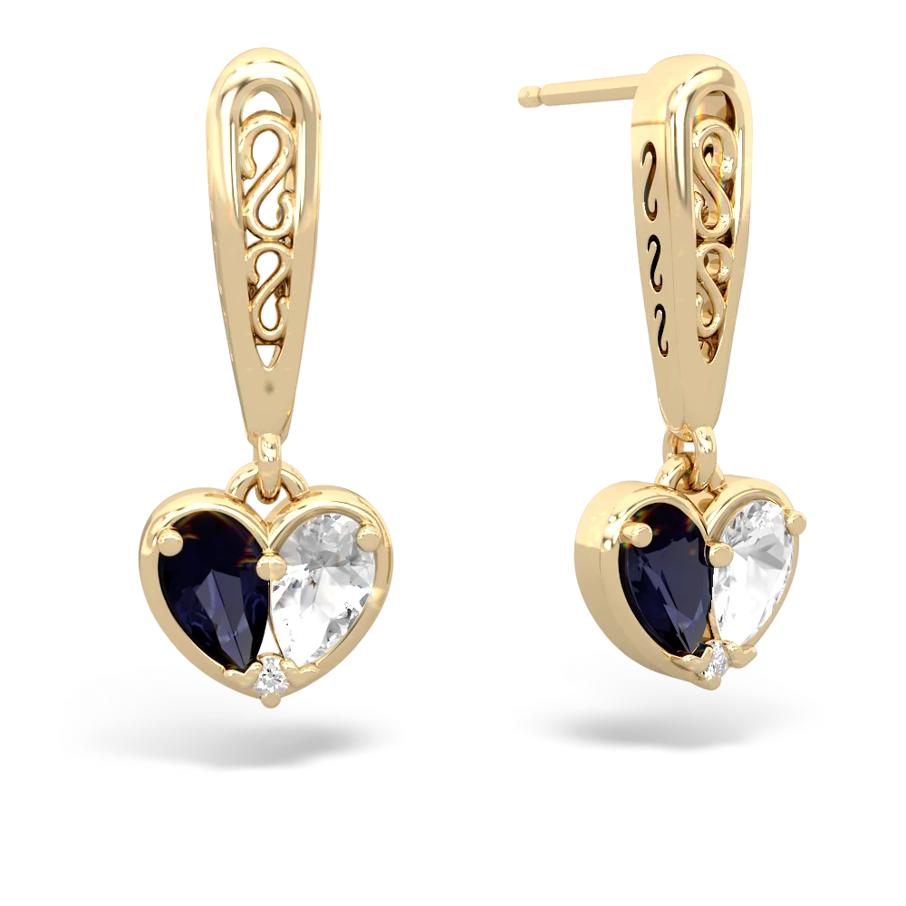 Sapphire Filligree Heart 14K Yellow Gold earrings E5070