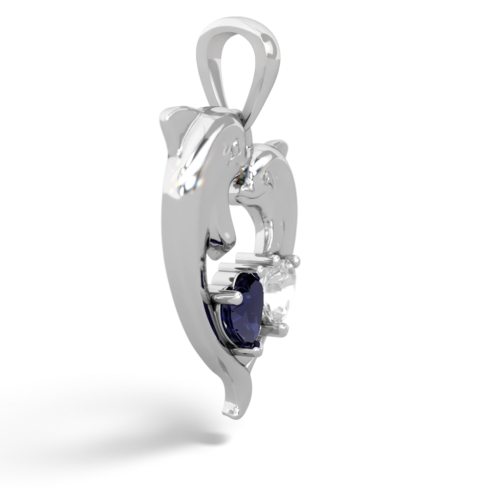 Sapphire Dolphin Heart 14K White Gold pendant P5820
