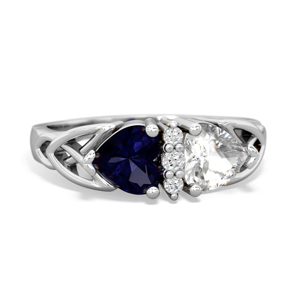 Sapphire Celtic Knot Double Heart 14K White Gold ring R5040