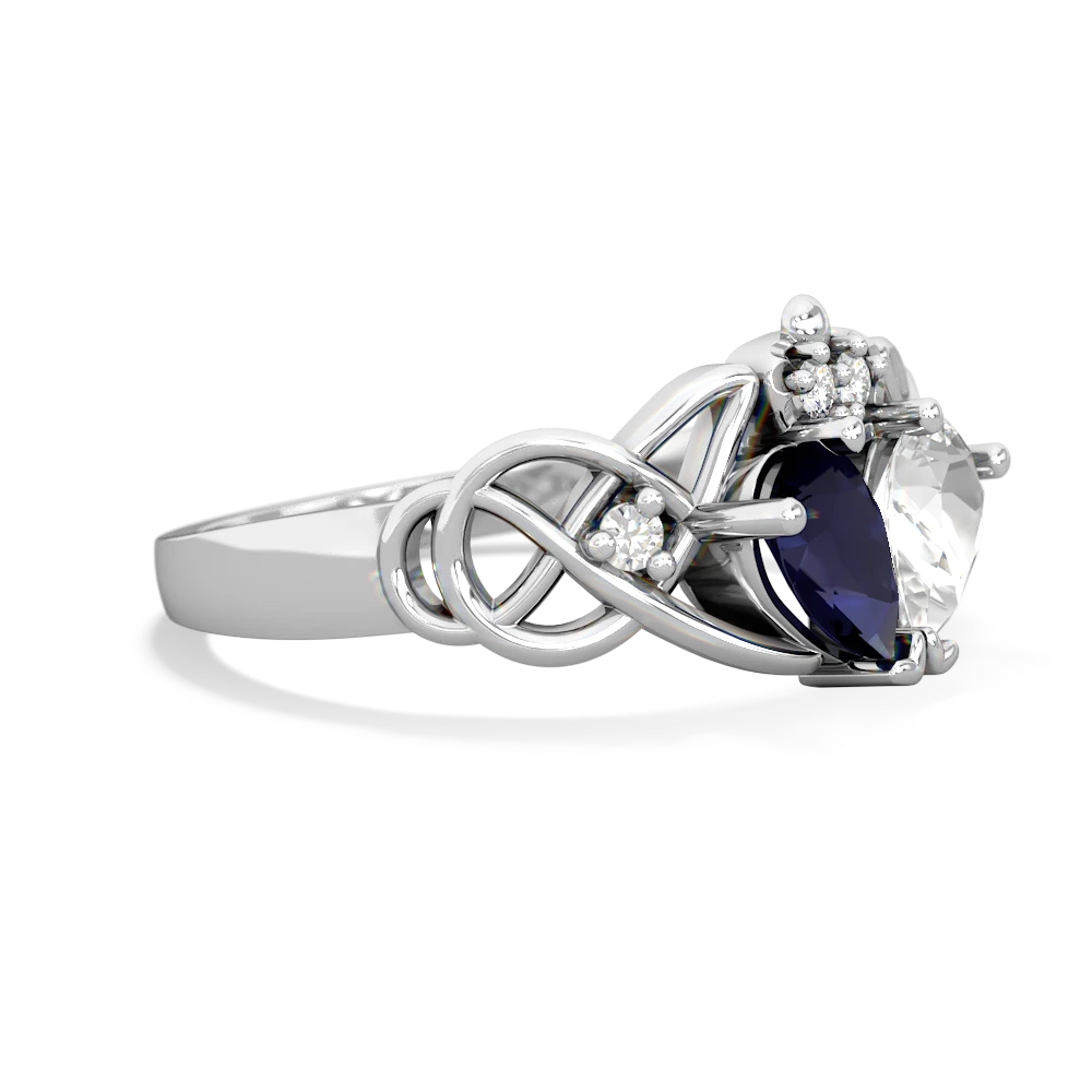 Sapphire 'One Heart' Celtic Knot Claddagh 14K White Gold ring R5322