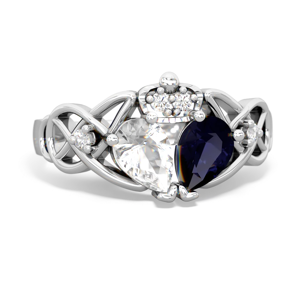 Sapphire 'One Heart' Celtic Knot Claddagh 14K White Gold ring R5322