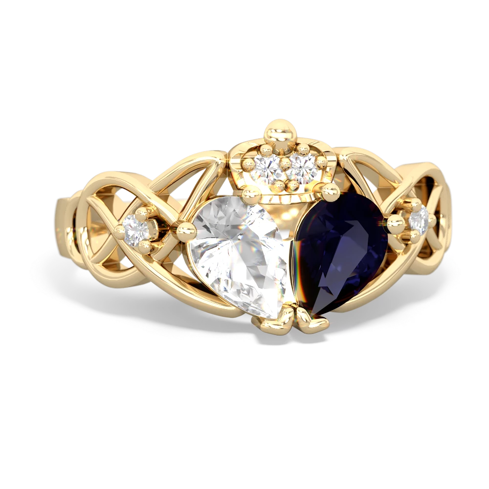 Sapphire 'One Heart' Celtic Knot Claddagh 14K Yellow Gold ring R5322