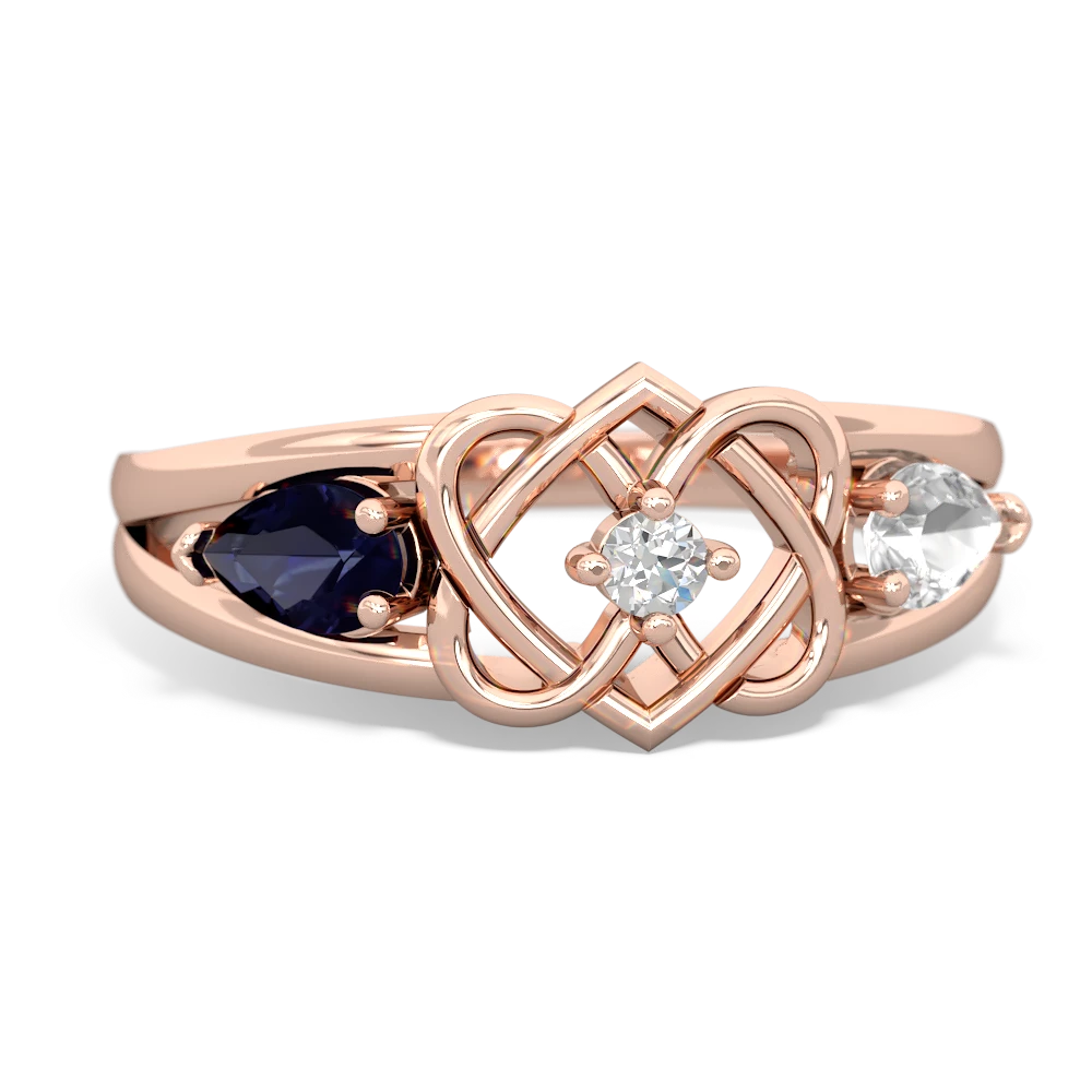 Sapphire Hearts Intertwined 14K Rose Gold ring R5880