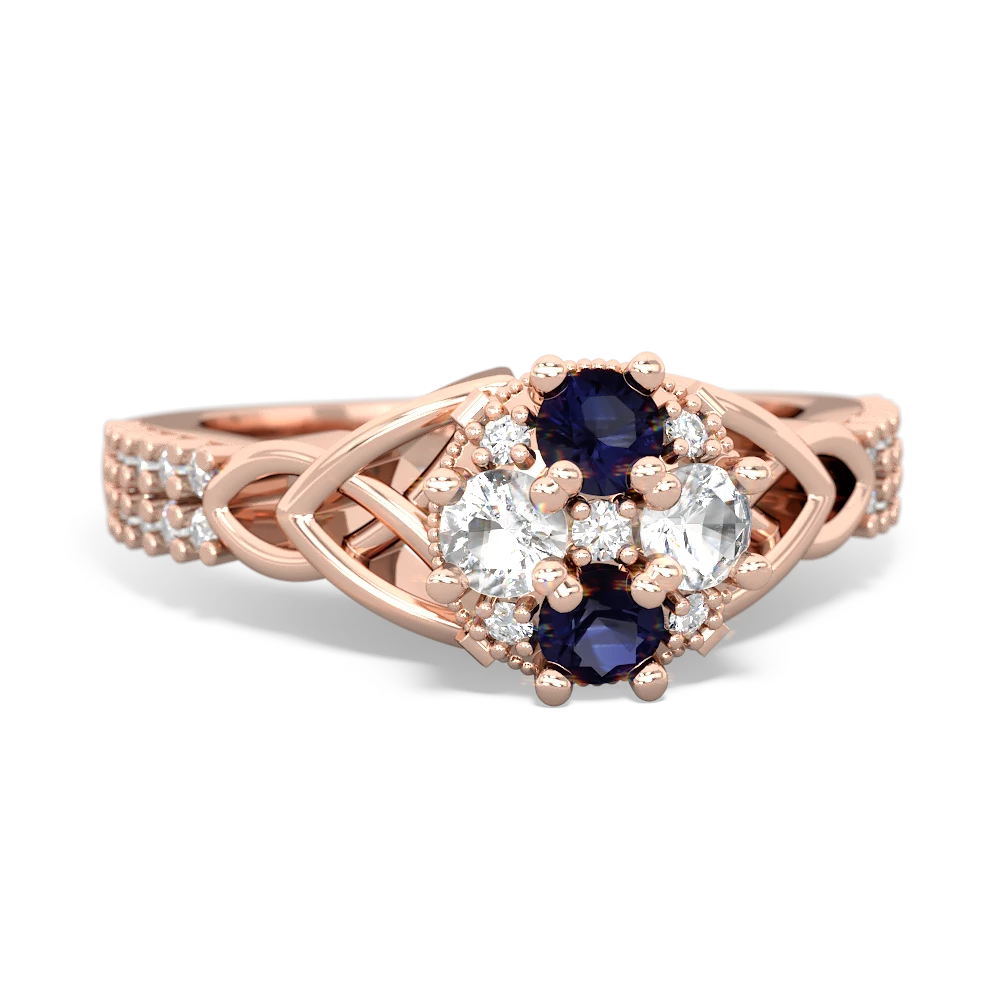 Sapphire Celtic Knot Cluster Engagement 14K Rose Gold ring R26443RD