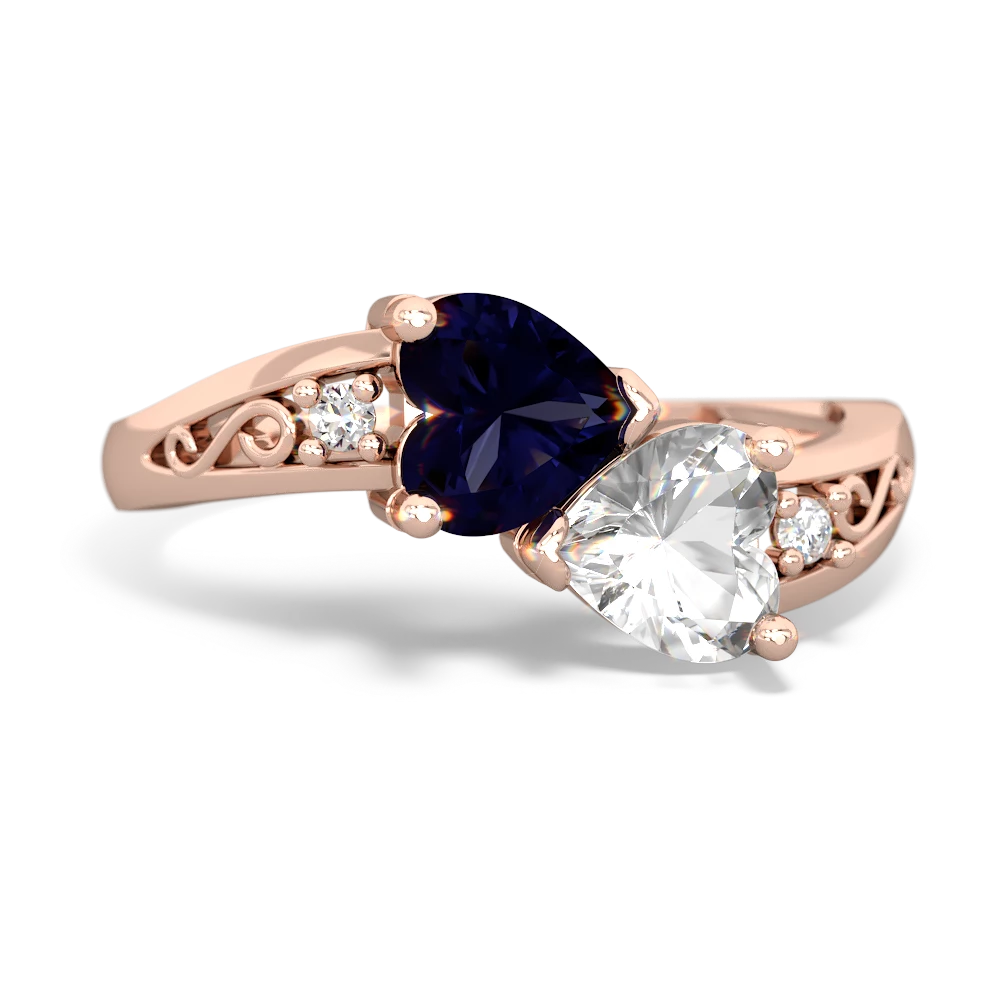 Sapphire Snuggling Hearts 14K Rose Gold ring R2178