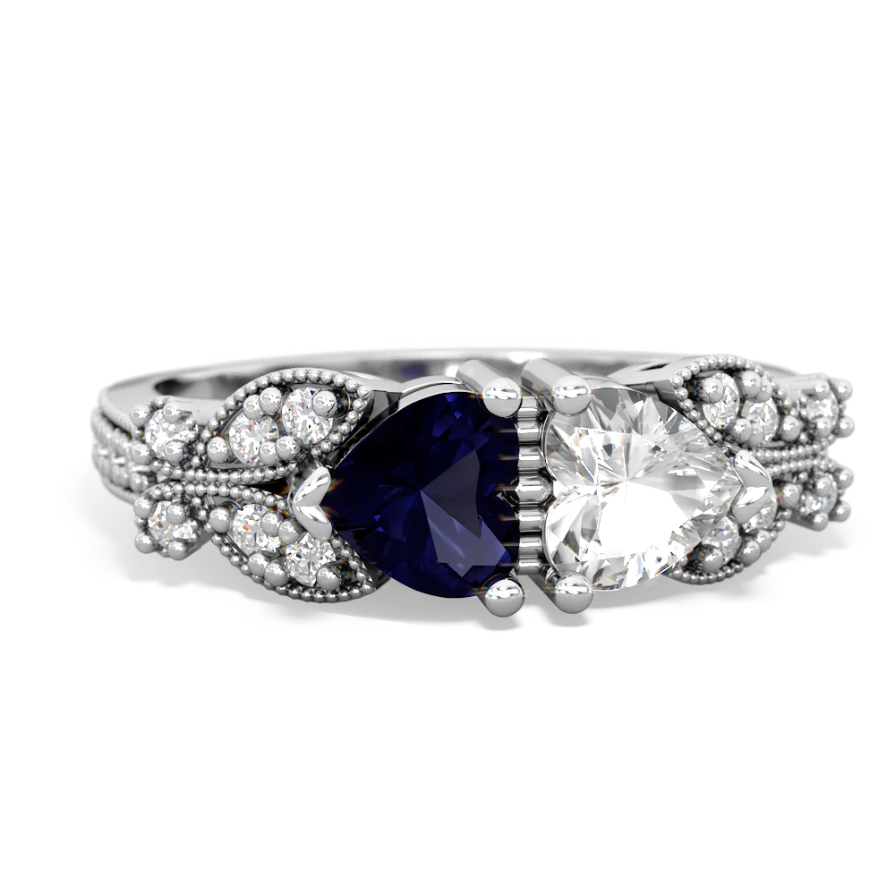 Sapphire Diamond Butterflies 14K White Gold ring R5601