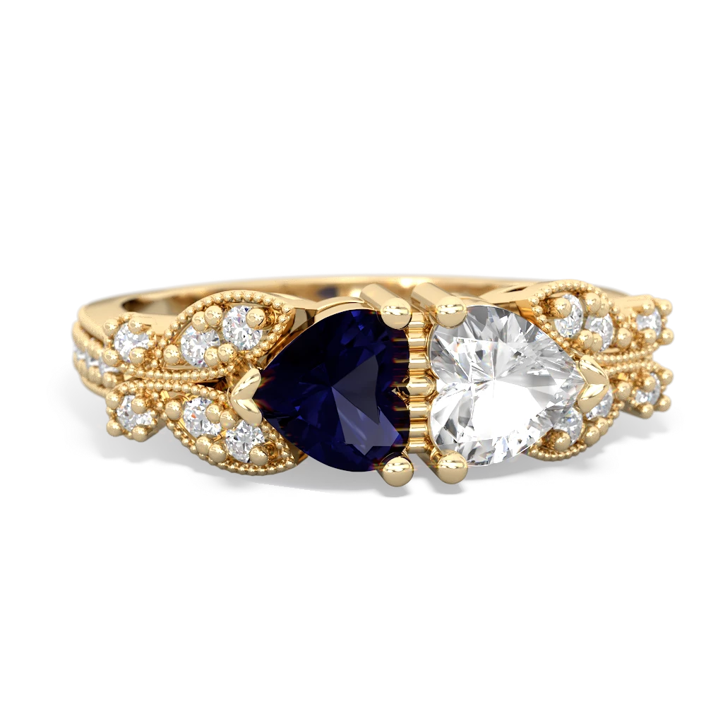 Sapphire Diamond Butterflies 14K Yellow Gold ring R5601