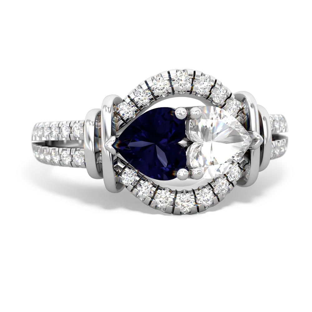 Sapphire Art-Deco Keepsake 14K White Gold ring R5630