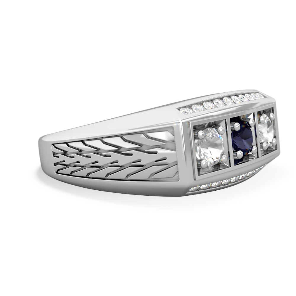 Sapphire Three Stone Tire Tread Men's 14K White Gold ring R0520