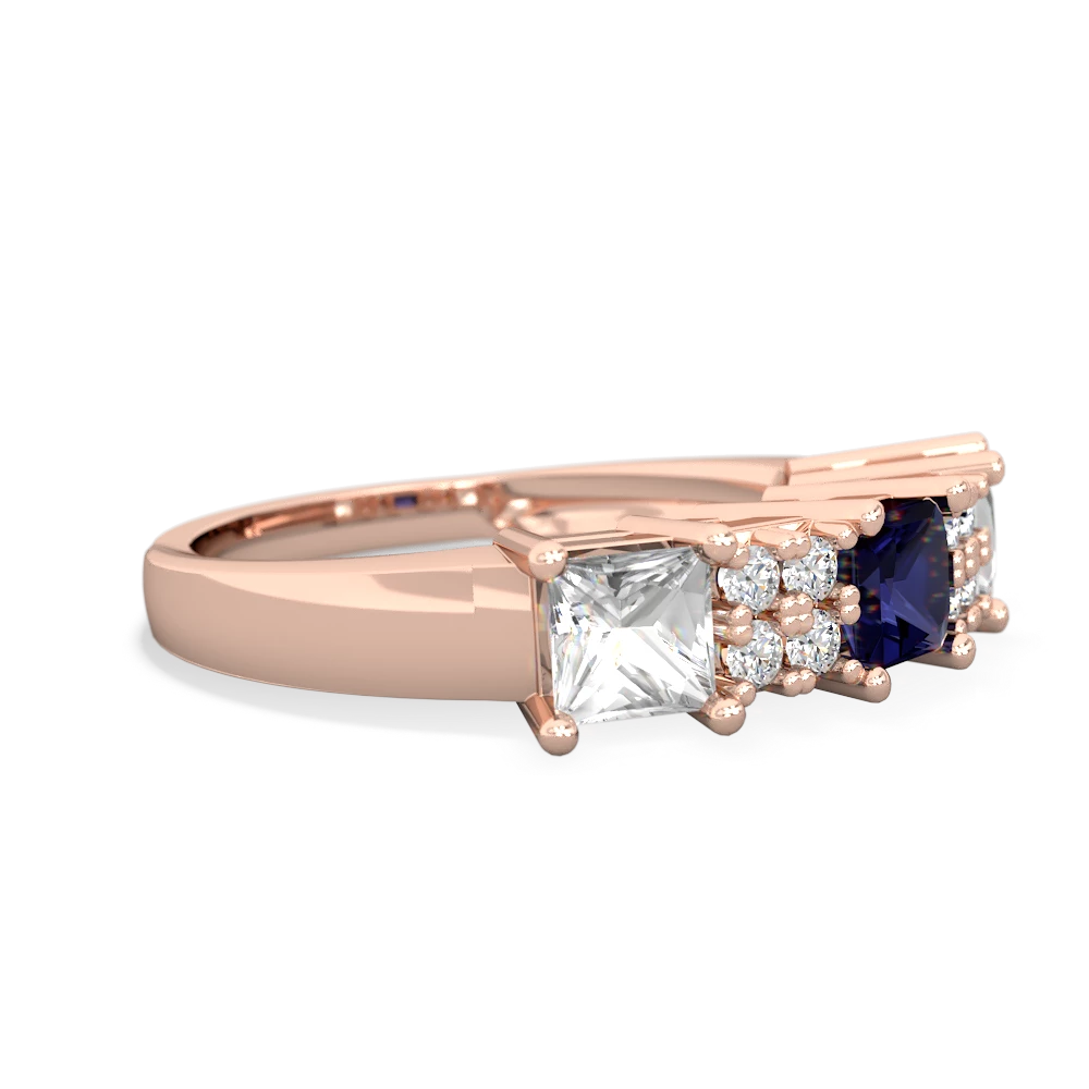 Sapphire Three Stone Diamond Cluster 14K Rose Gold ring R2592