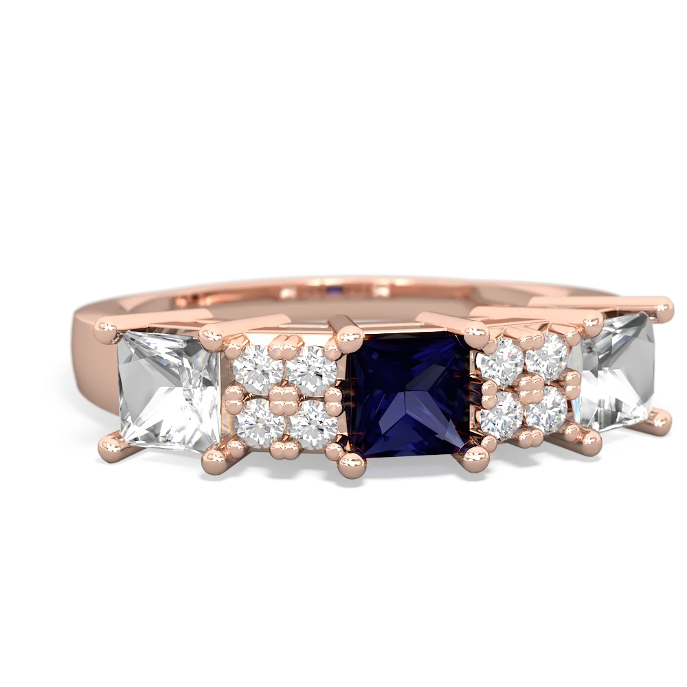 Sapphire Three Stone Diamond Cluster 14K Rose Gold ring R2592