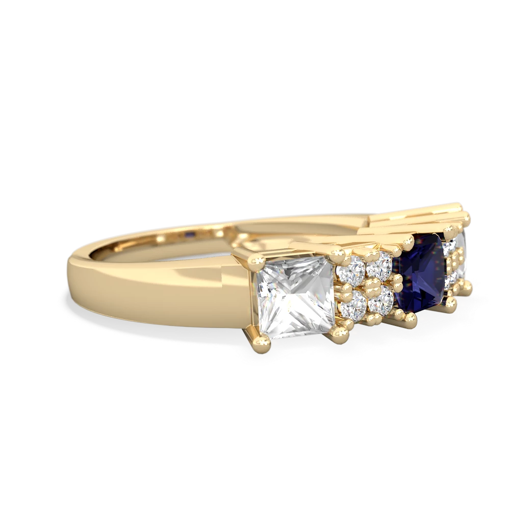 Sapphire Three Stone Diamond Cluster 14K Yellow Gold ring R2592