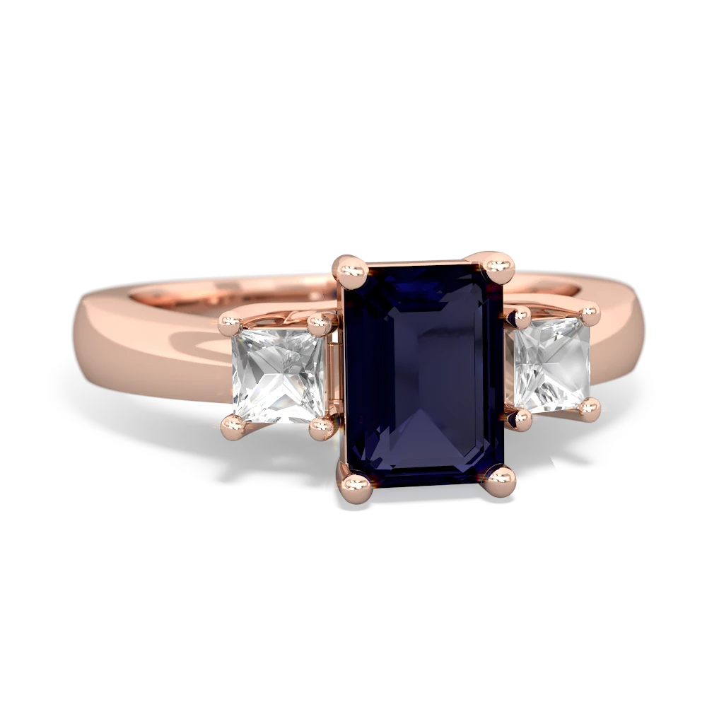 Sapphire Three Stone Emerald-Cut Trellis 14K Rose Gold ring R4021