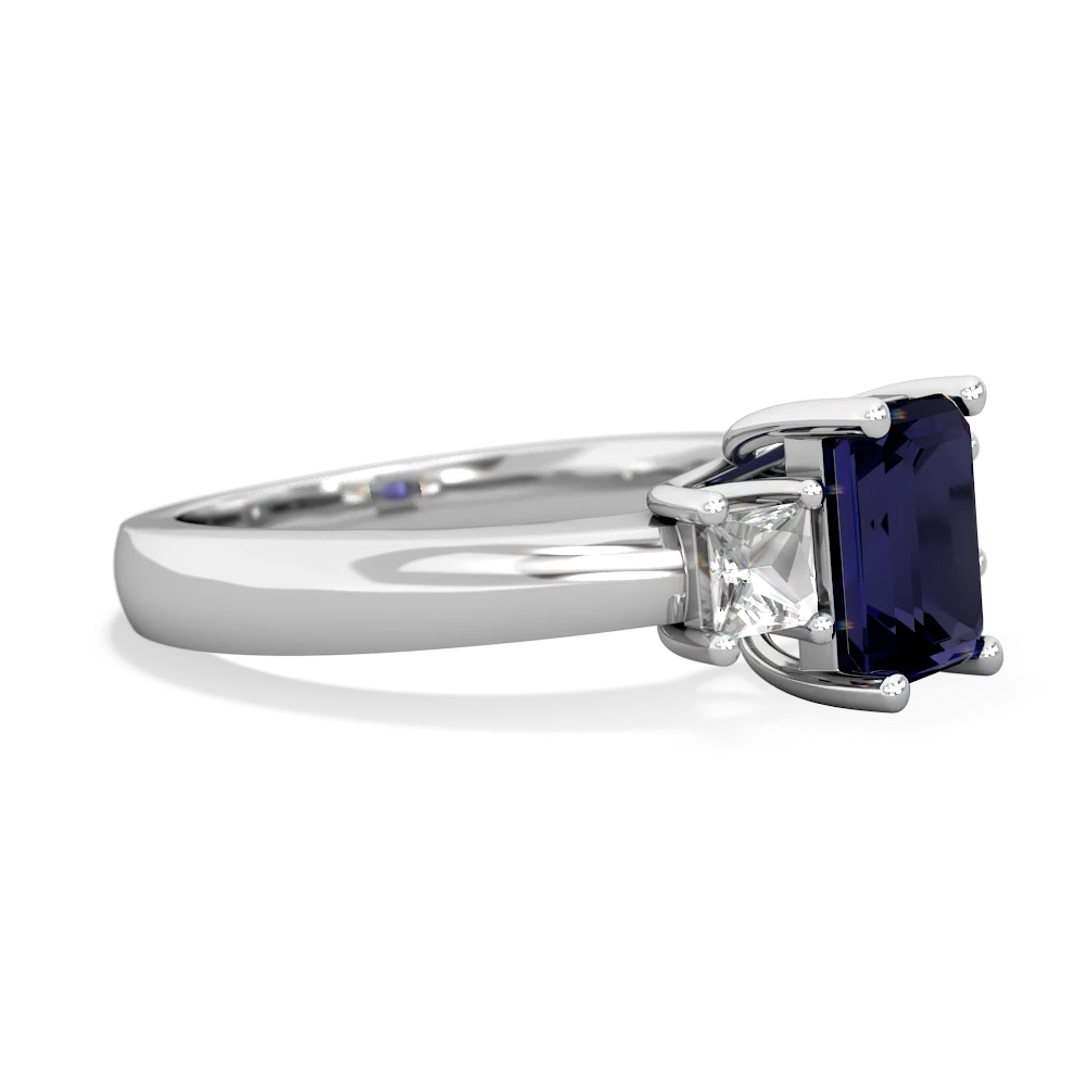 Sapphire Three Stone Emerald-Cut Trellis 14K White Gold ring R4021