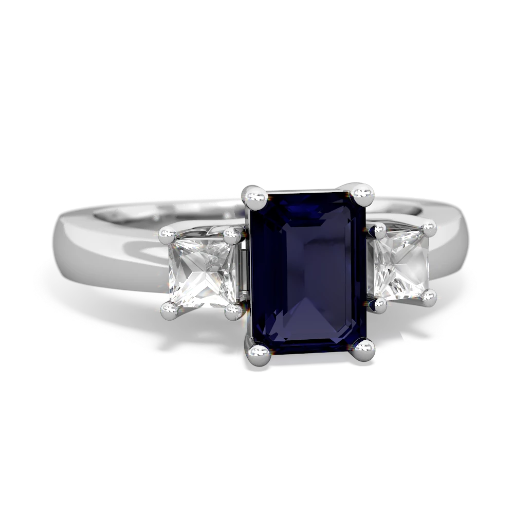 Sapphire Three Stone Emerald-Cut Trellis 14K White Gold ring R4021