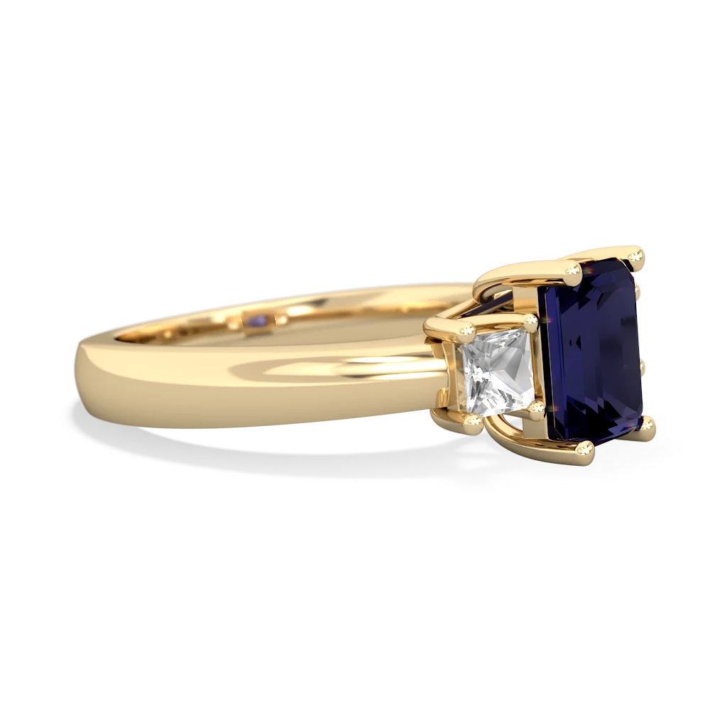 Sapphire Three Stone Emerald-Cut Trellis 14K Yellow Gold ring R4021