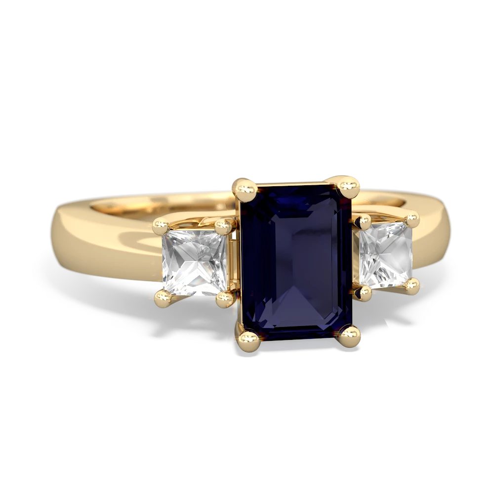 Sapphire Three Stone Emerald-Cut Trellis 14K Yellow Gold ring R4021