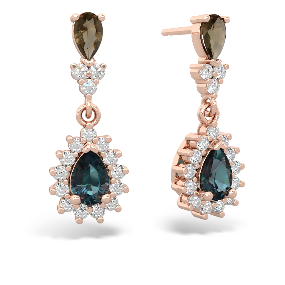 Smoky Quartz Halo Pear Dangle 14K Rose Gold earrings E1882