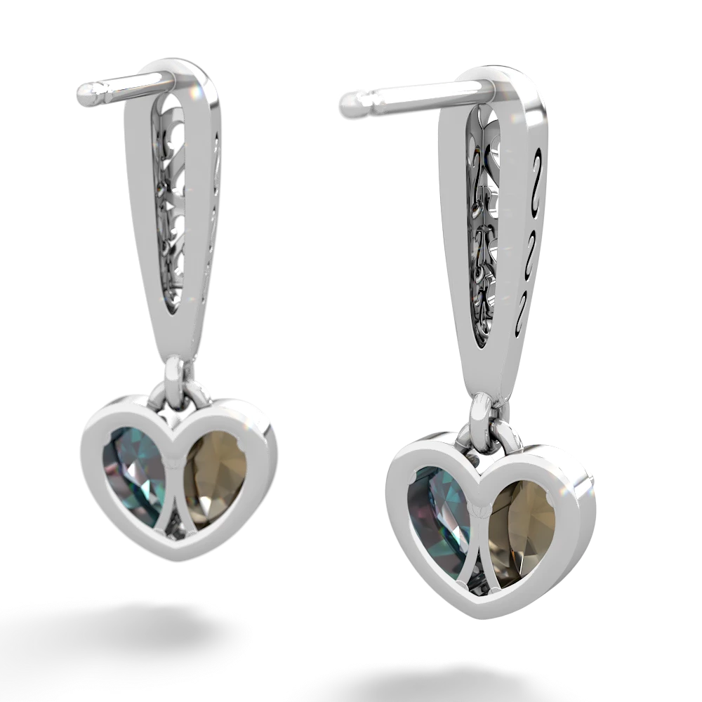 Smoky Quartz Filligree Heart 14K White Gold earrings E5070