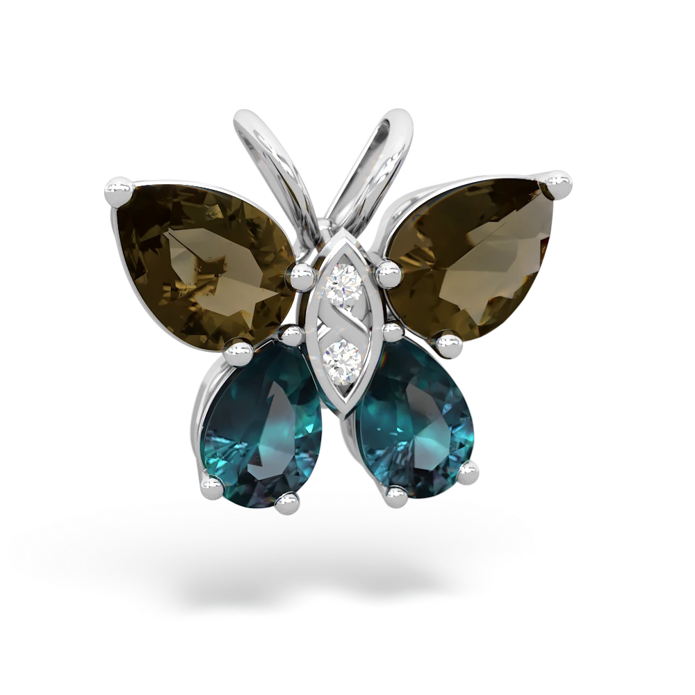 Smoky Quartz Butterfly 14K White Gold pendant P2215