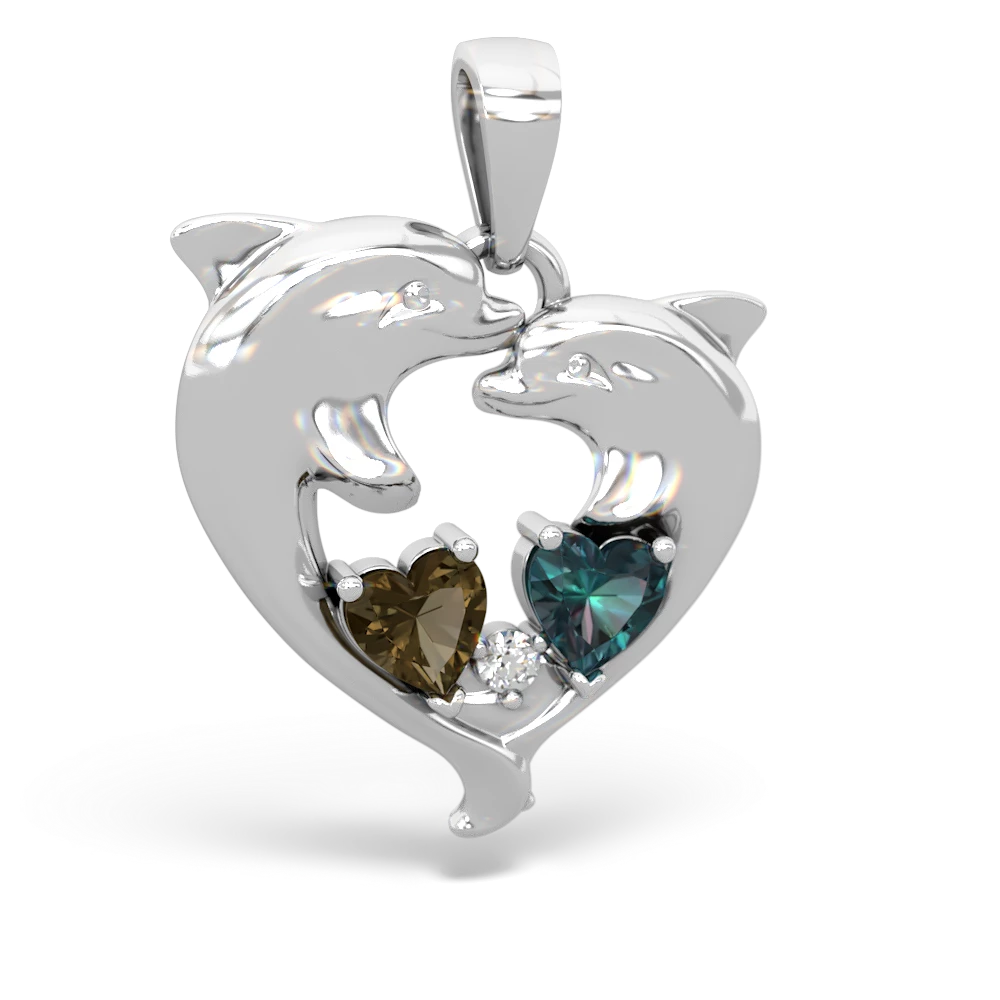 Smoky Quartz Dolphin Heart 14K White Gold pendant P5820