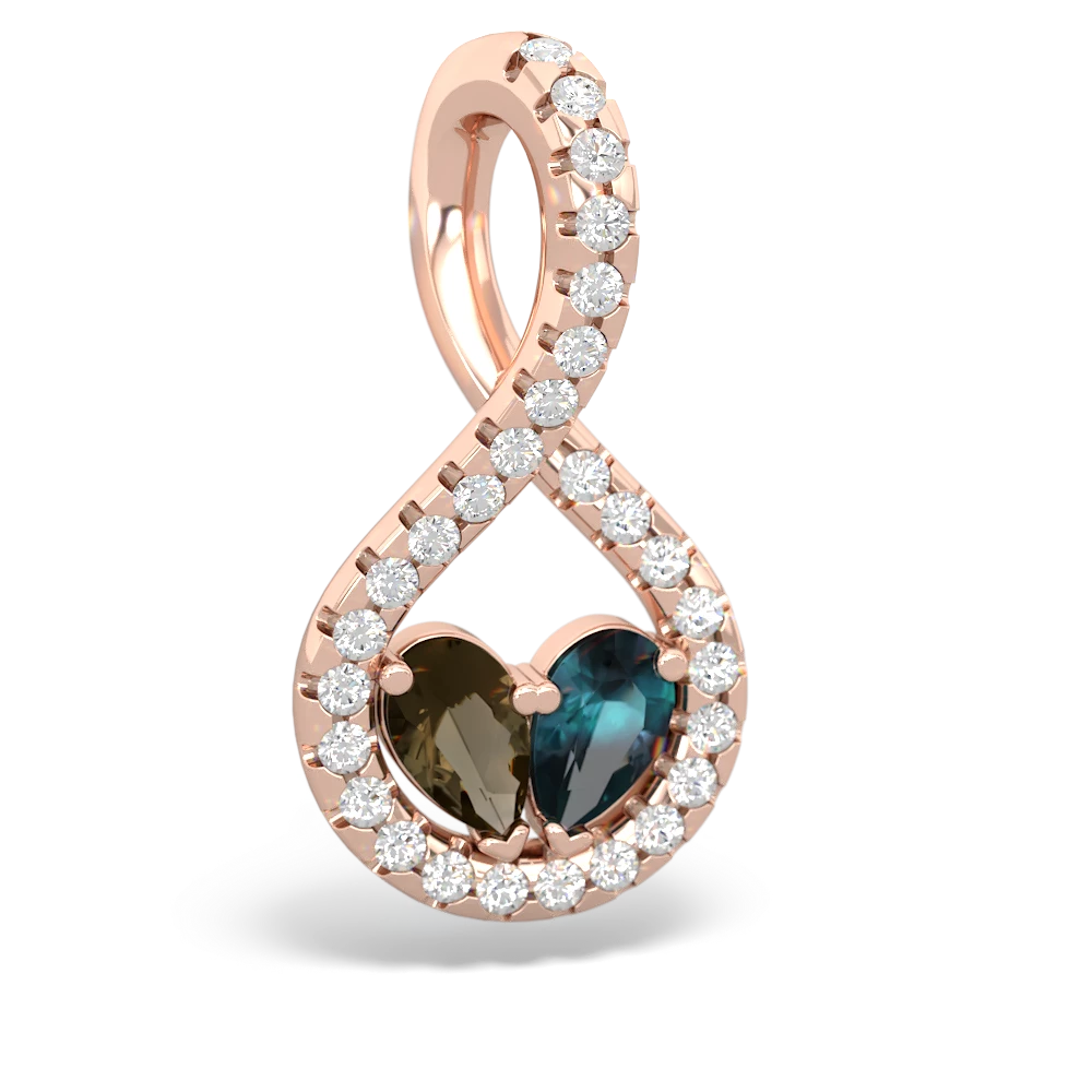 Smoky Quartz Pave Twist 'One Heart' 14K Rose Gold pendant P5360