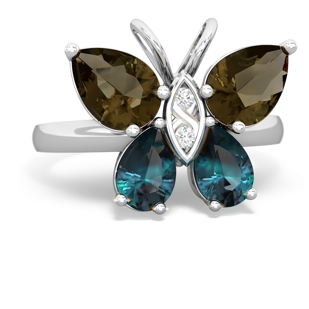 Smoky Quartz Butterfly 14K White Gold ring R2215