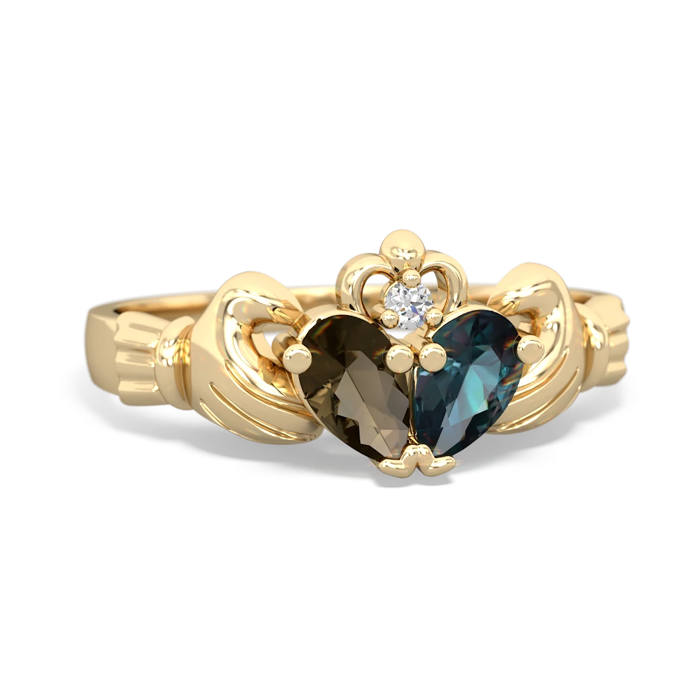 Smoky Quartz 'Our Heart' Claddagh 14K Yellow Gold ring R2388