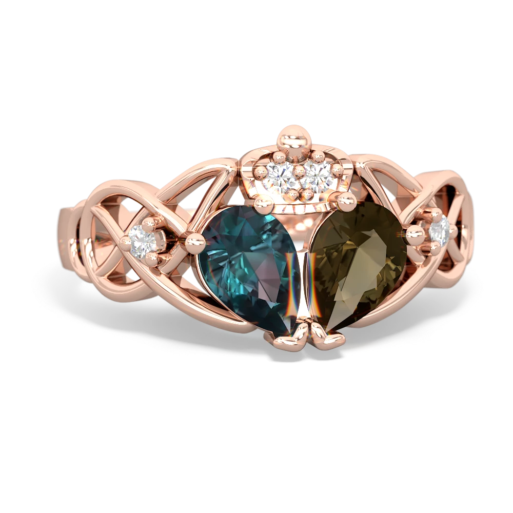 Smoky Quartz 'One Heart' Celtic Knot Claddagh 14K Rose Gold ring R5322