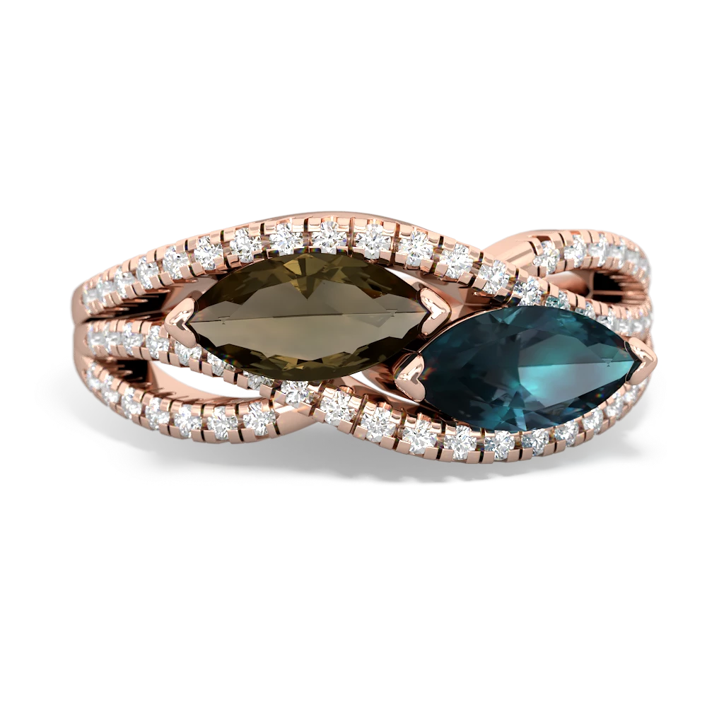 Smoky Quartz Diamond Rivers 14K Rose Gold ring R3070