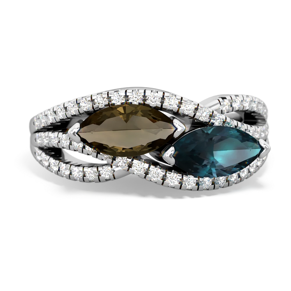 Smoky Quartz Diamond Rivers 14K White Gold ring R3070