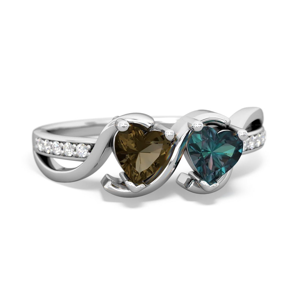 Smoky Quartz Side By Side 14K White Gold ring R3090