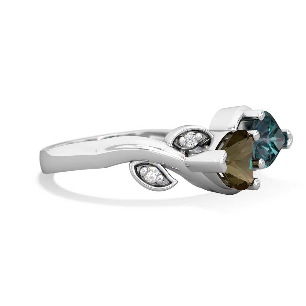 Smoky Quartz Floral Elegance 14K White Gold ring R5790