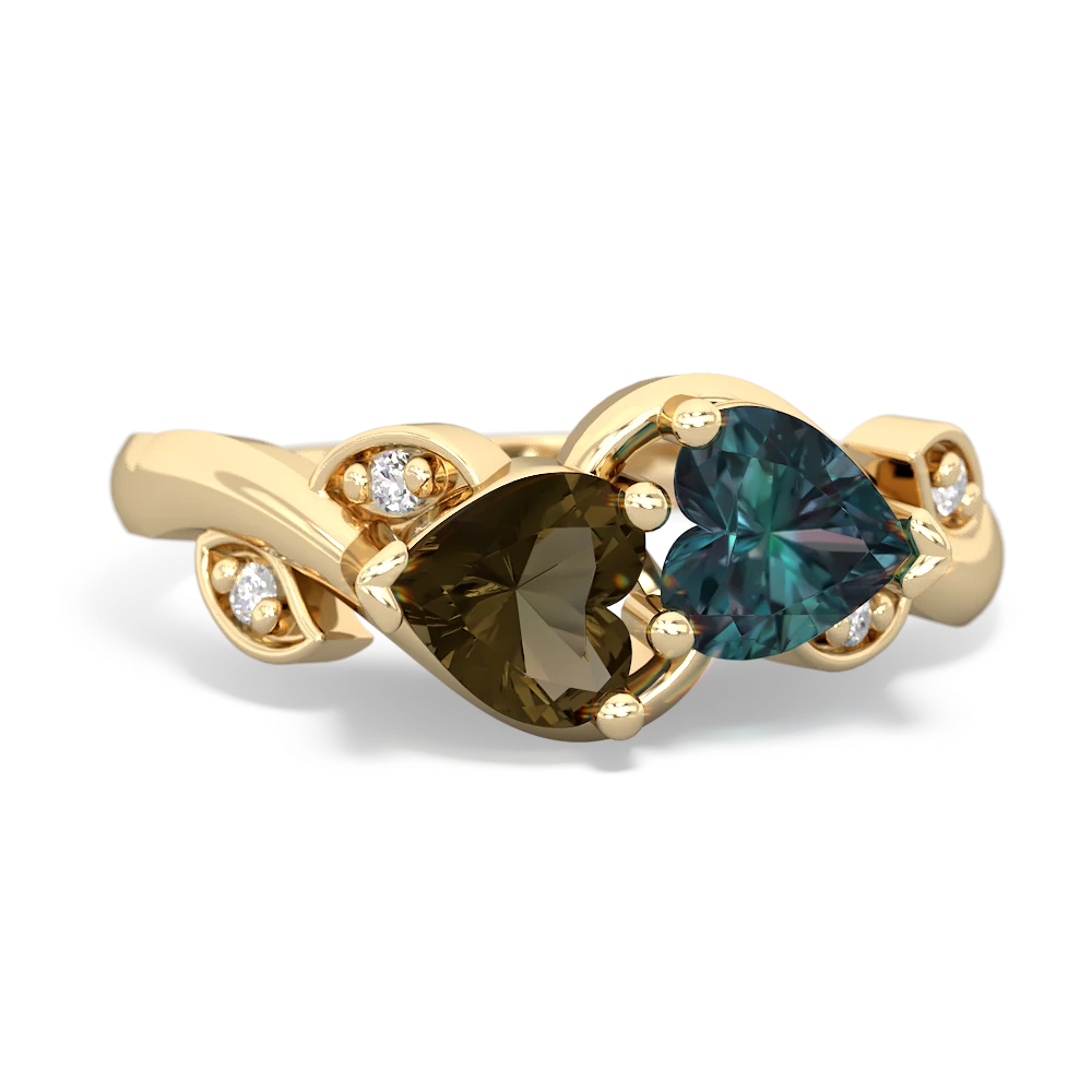 Smoky Quartz Floral Elegance 14K Yellow Gold ring R5790