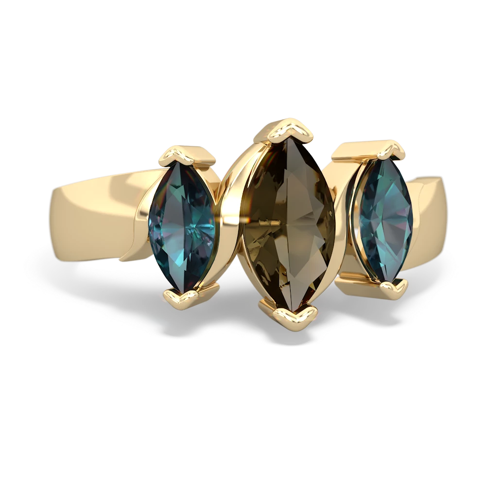 Smoky Quartz Three Peeks 14K Yellow Gold ring R2433