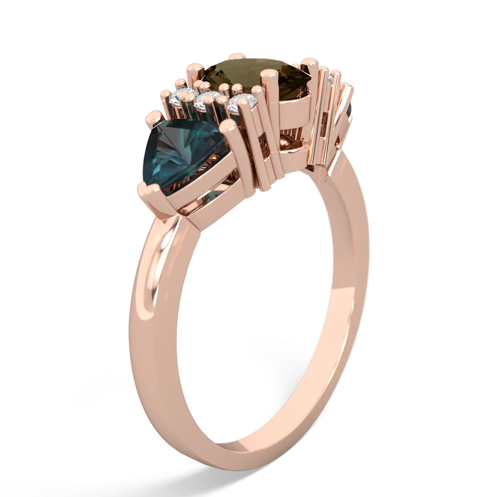 Smoky Quartz Antique Style Three Stone 14K Rose Gold ring R2186