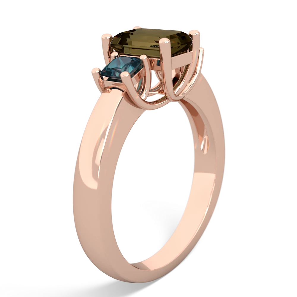 Smoky Quartz Three Stone Emerald-Cut Trellis 14K Rose Gold ring R4021