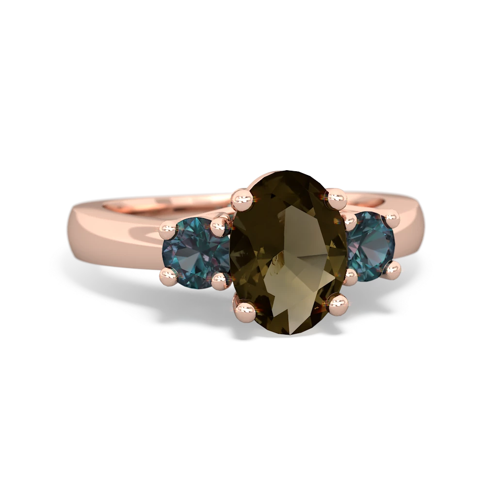 Smoky Quartz Three Stone Oval Trellis 14K Rose Gold ring R4024