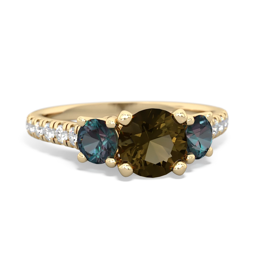 Smoky Quartz Pave Trellis 14K Yellow Gold ring R5500