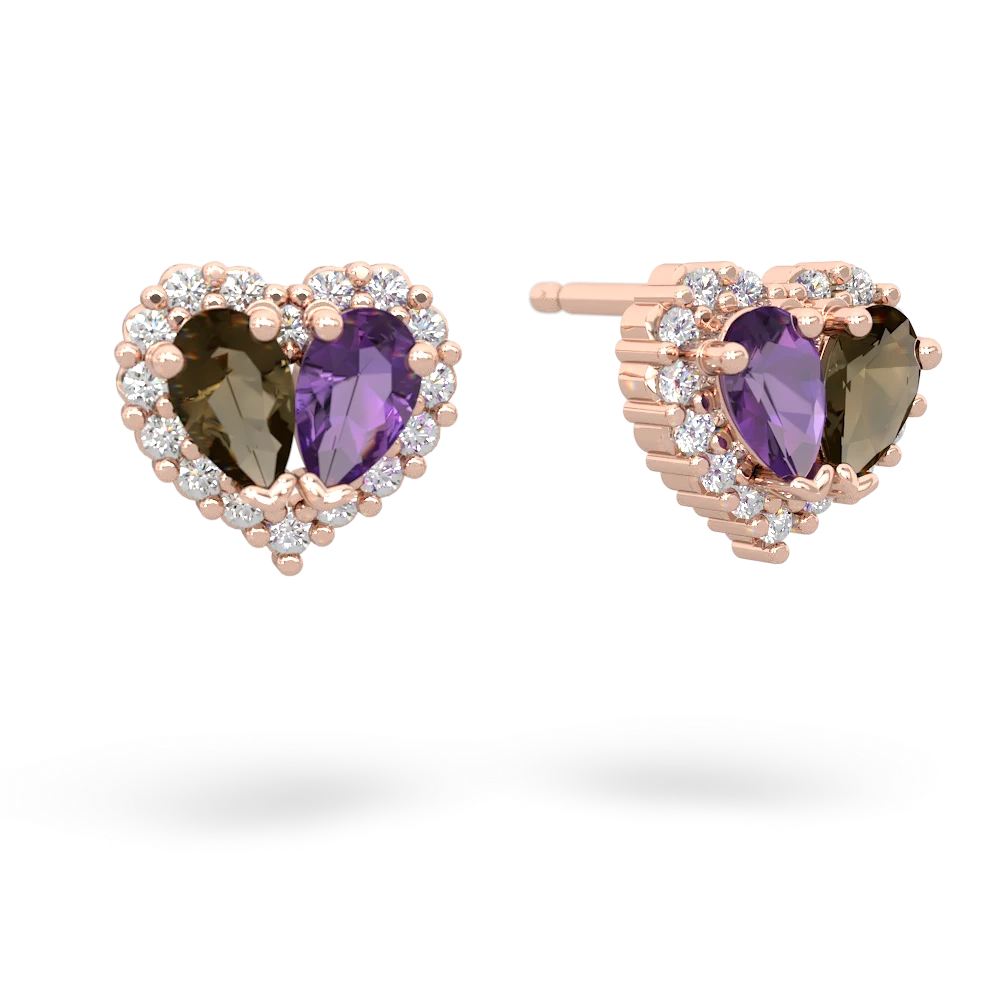 Smoky Quartz Halo 14K Rose Gold earrings E7008