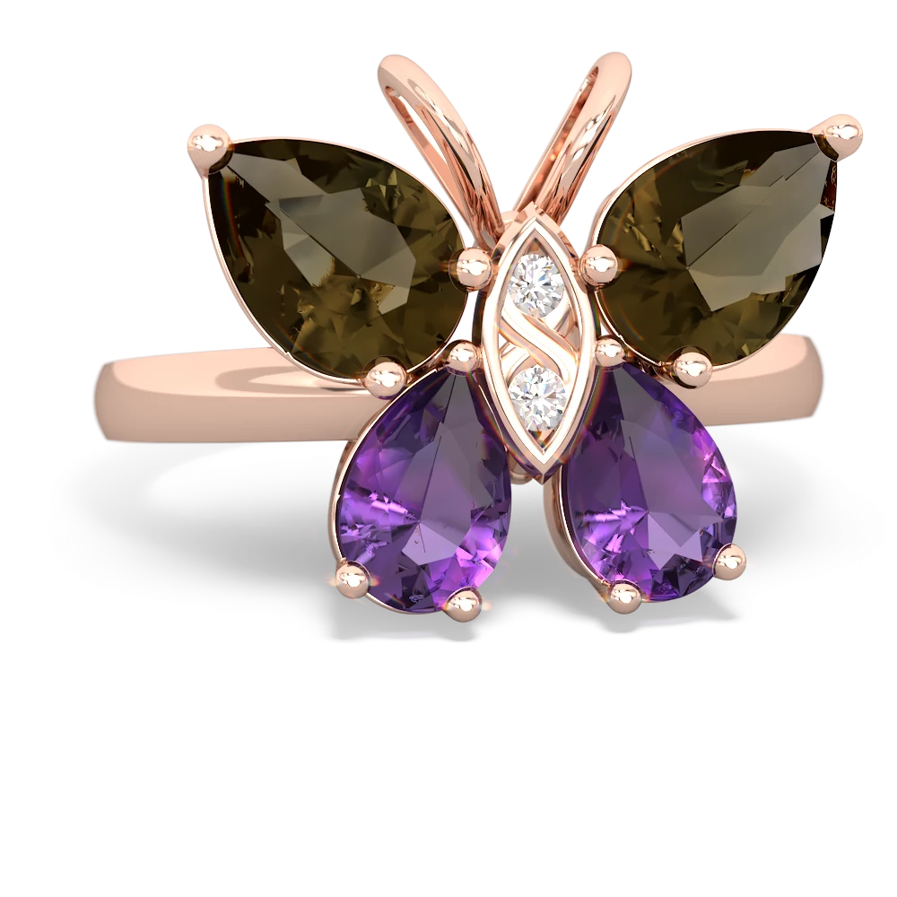 Smoky Quartz Butterfly 14K Rose Gold ring R2215