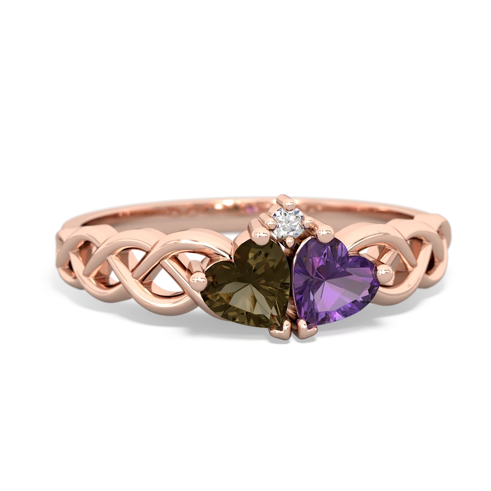 Smoky Quartz Heart To Heart Braid 14K Rose Gold ring R5870