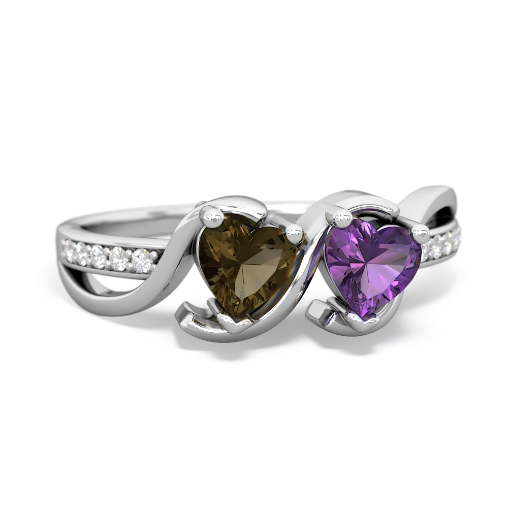 Smoky Quartz Side By Side 14K White Gold ring R3090