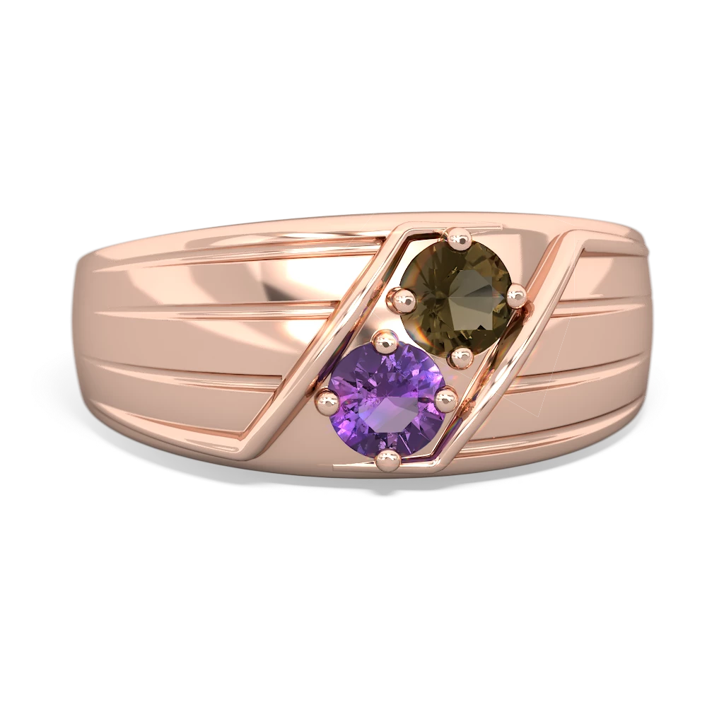 Smoky Quartz Men's Streamline 14K Rose Gold ring R0460