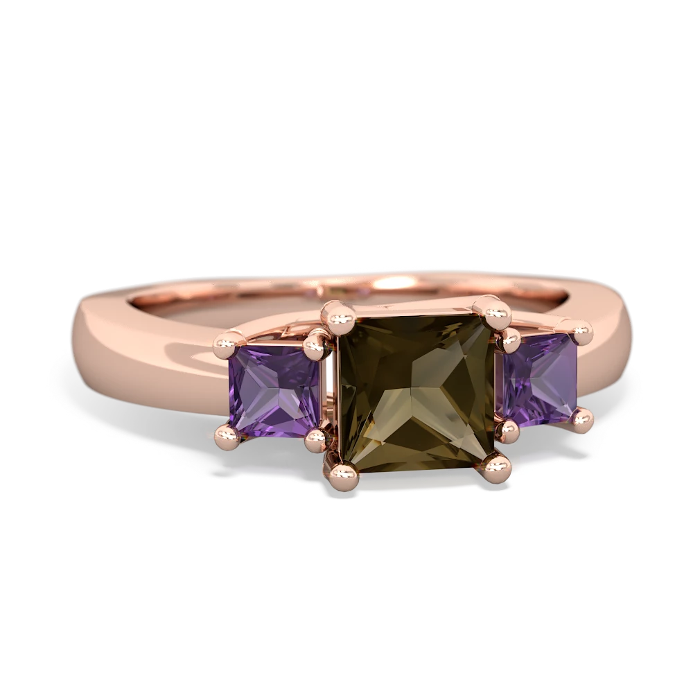 Smoky Quartz Three Stone Trellis 14K Rose Gold ring R4015