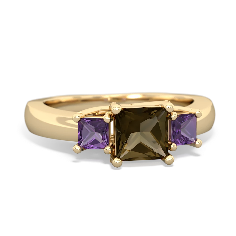 Smoky Quartz Three Stone Trellis 14K Yellow Gold ring R4015